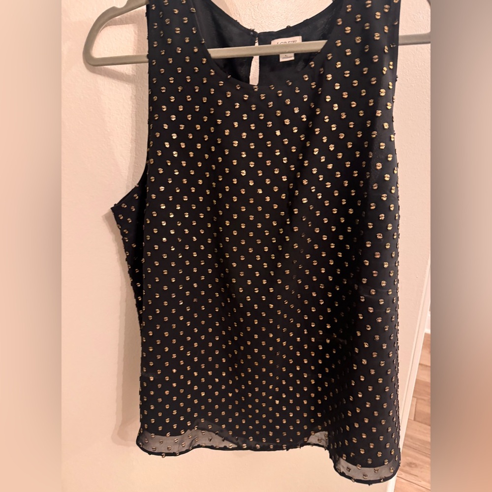 Women J. Crew Black Top with Gold Accents size large